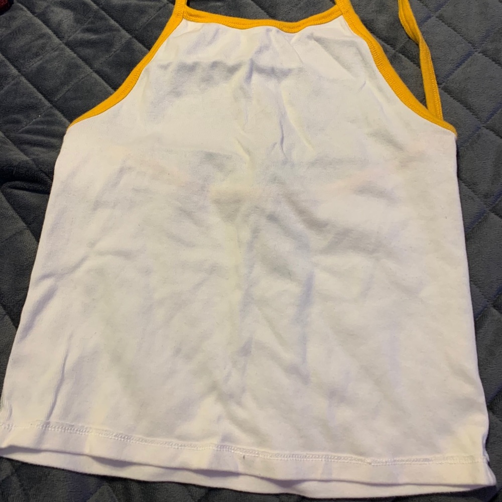 White and yellow forever21 tie back halter size:L